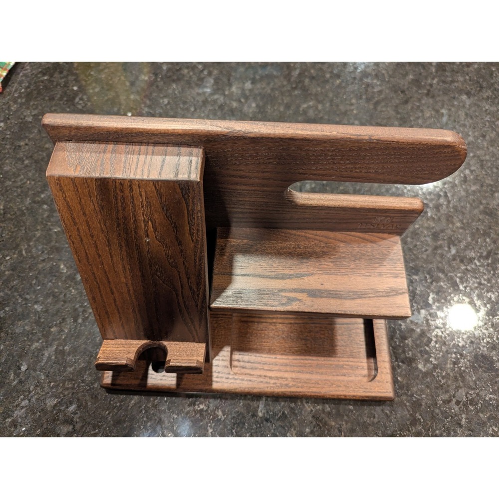 TESLYAR Wood Phone Docking Station Key Holder Wallet Stand‎ Watch Dark Brown